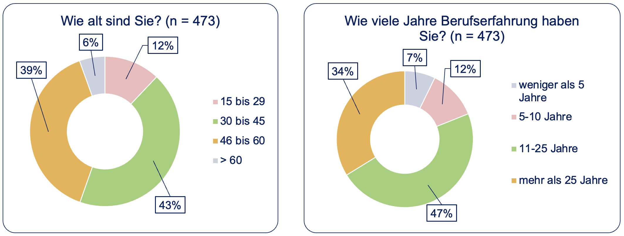 Altersverteilung und Berufserfahrung der PCM-Wirksamkeitumfrage